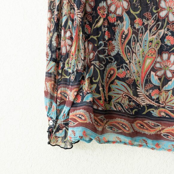 Sundance Silk Peasant Blouse Womens Small Floral Tassel Tie Sheer Boho Top - Picture 12 of 13